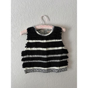 Mara Hoffman Fringe Blouse Crop Top Black White Stripe Size Small